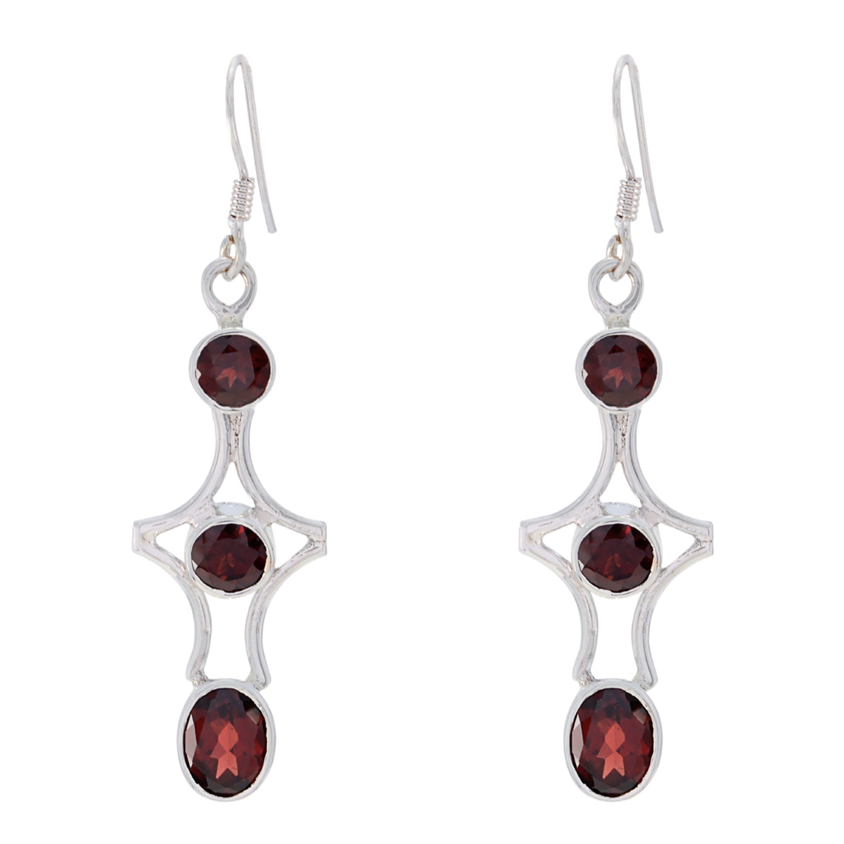 Garnet-Korean-Ida-multiple-Dangle-Red-92.5-Silver-Earring