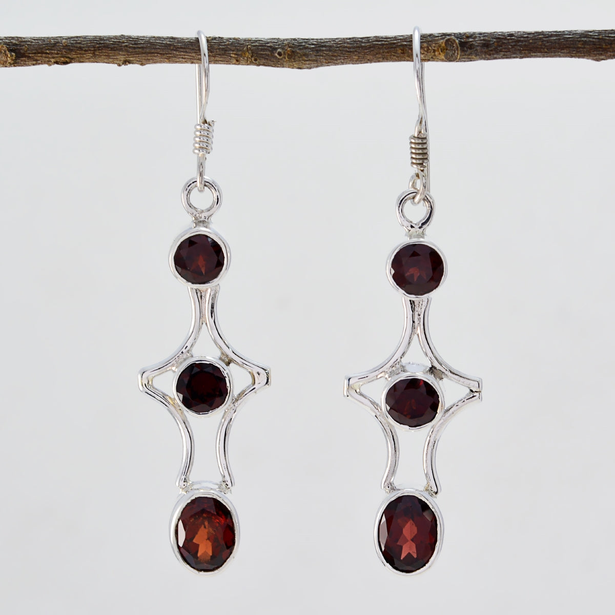 Garnet-Korean-Ida-multiple-Dangle-Red-92.5-Silver-Earring