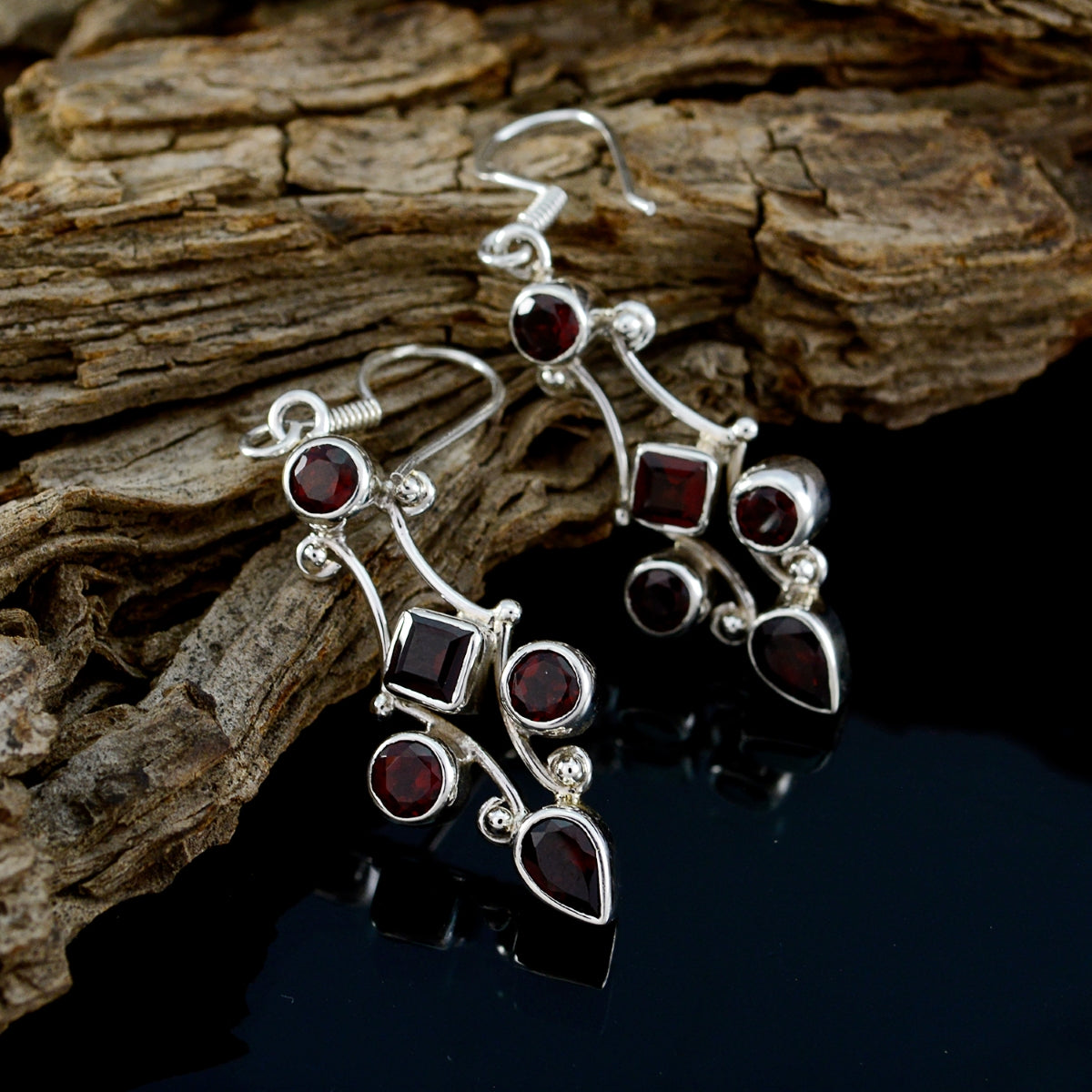 Garnet-Turkish-Inès-multiple-Dangle-Red-92.5-Silver-Earring