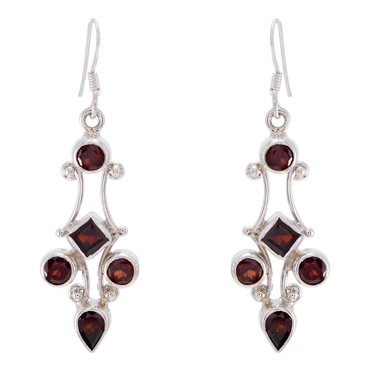 Garnet-Turkish-Inès-multiple-Dangle-Red-92.5-Silver-Earring Главное изображение товара