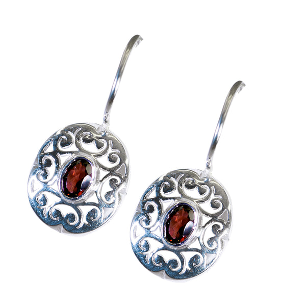 Garnet-Egyptian-Layla-Solitaire-Dangle-Red-Silver-Earring