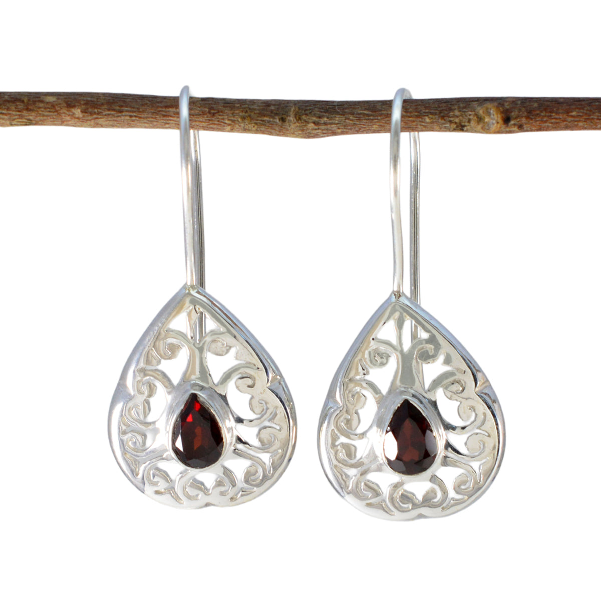 Garnet-American-Lea-Solitaire-Dangle-Red-Sterling-Silver-Earring Главное изображение товара