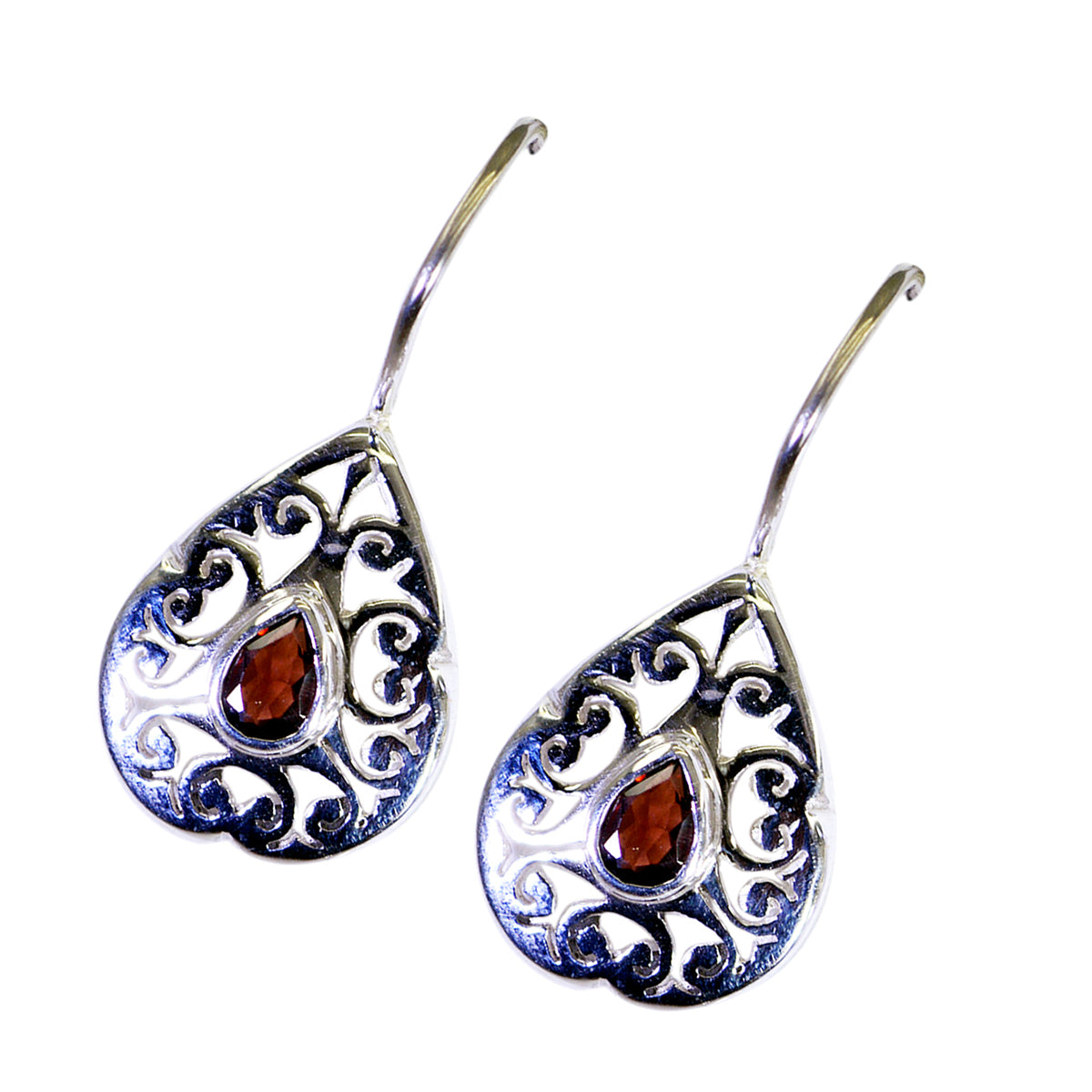 Garnet American Lea Solitaire Dangle Red Sterling Silver Earring Второстепенное изображение товара