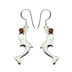 Garnet-Japanese-Lili-Solitaire-Dangle-Red-Silver-Earring