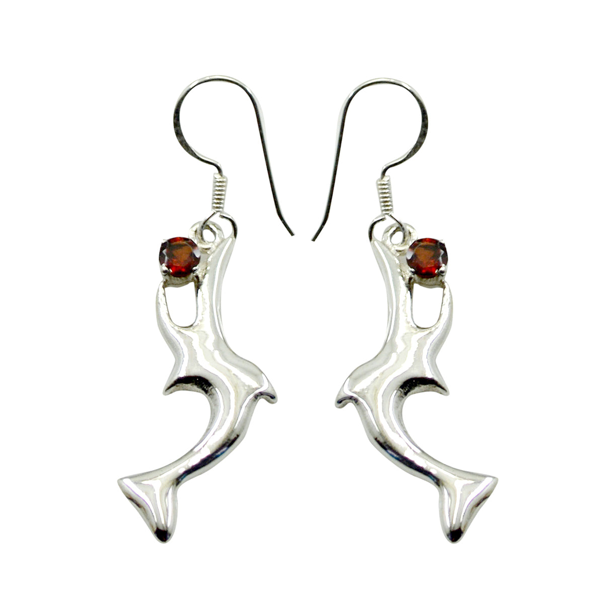 Garnet-Japanese-Lili-Solitaire-Dangle-Red-Silver-Earring