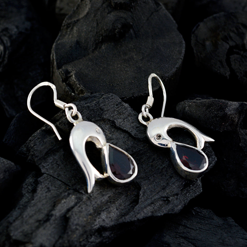 Garnet-Turkish-Lily-Solitaire-Dangle-Red-Sterling-Silver-Earring