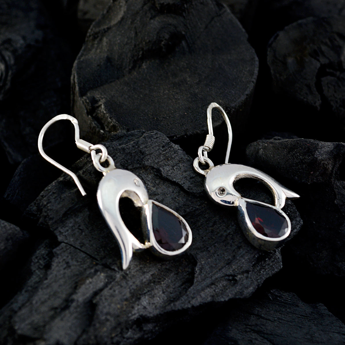 Garnet-Turkish-Lily-Solitaire-Dangle-Red-Sterling-Silver-Earring