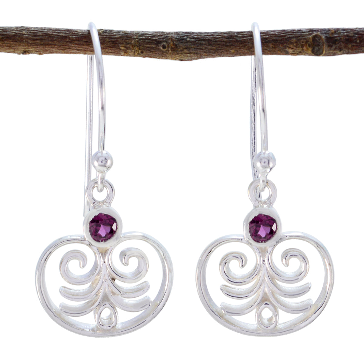 Garnet-Australian-Marie-Solitaire-Dangle-Red-925-Silver-Earring Immagine principale del prodotto