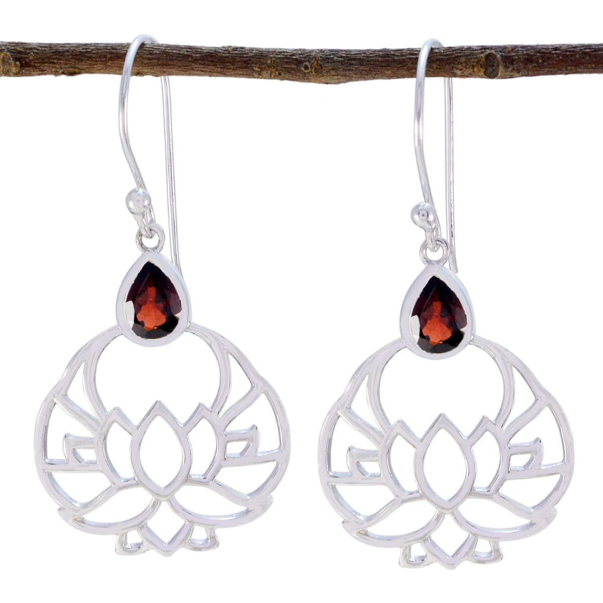 Garnet-African-Hannah-Solitaire-Dangle-Red-Sterling-Silver-Earring Immagine principale del prodotto
