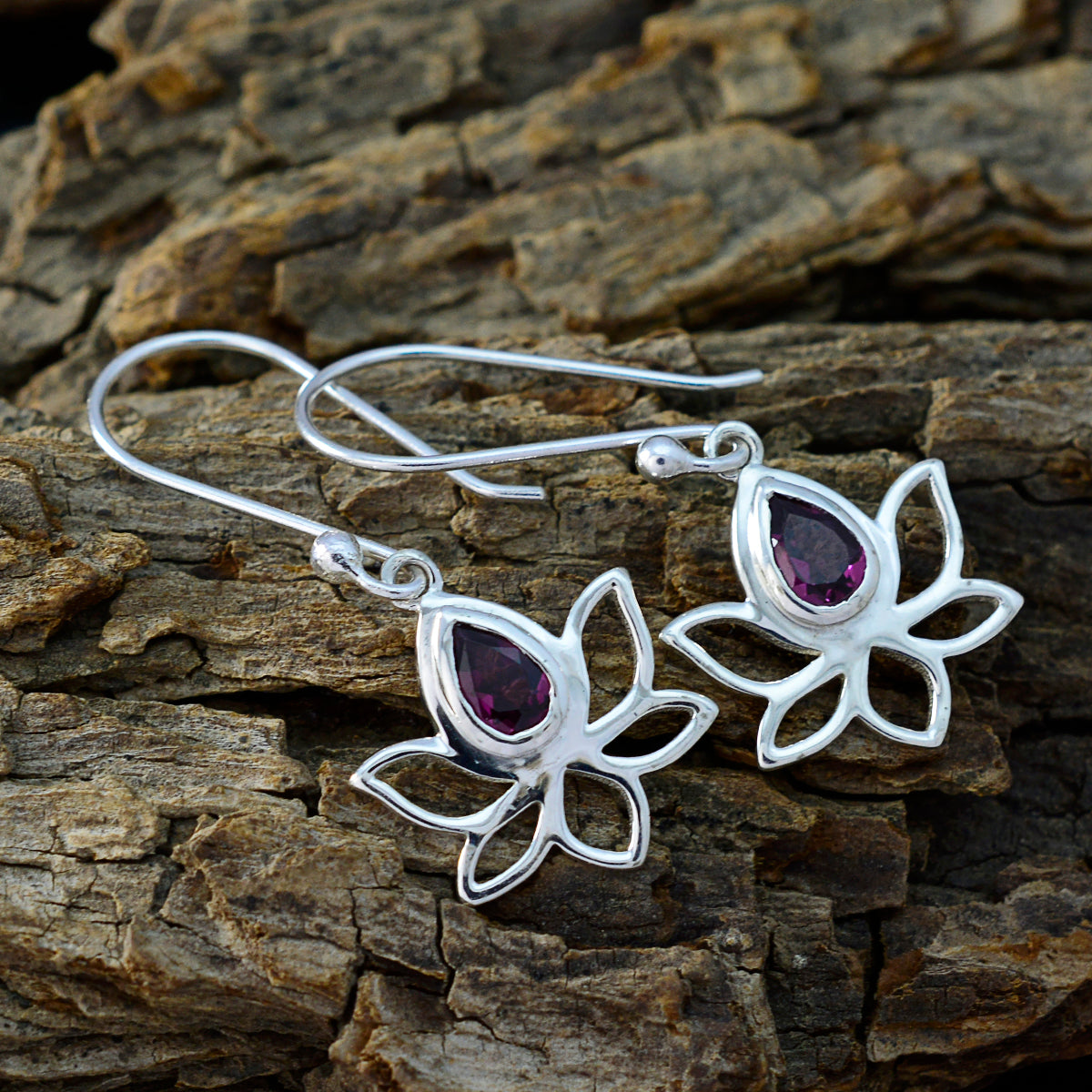 Garnet American Ines Solitaire Dangle Red 92.5 Silver Earring Второстепенное изображение товара