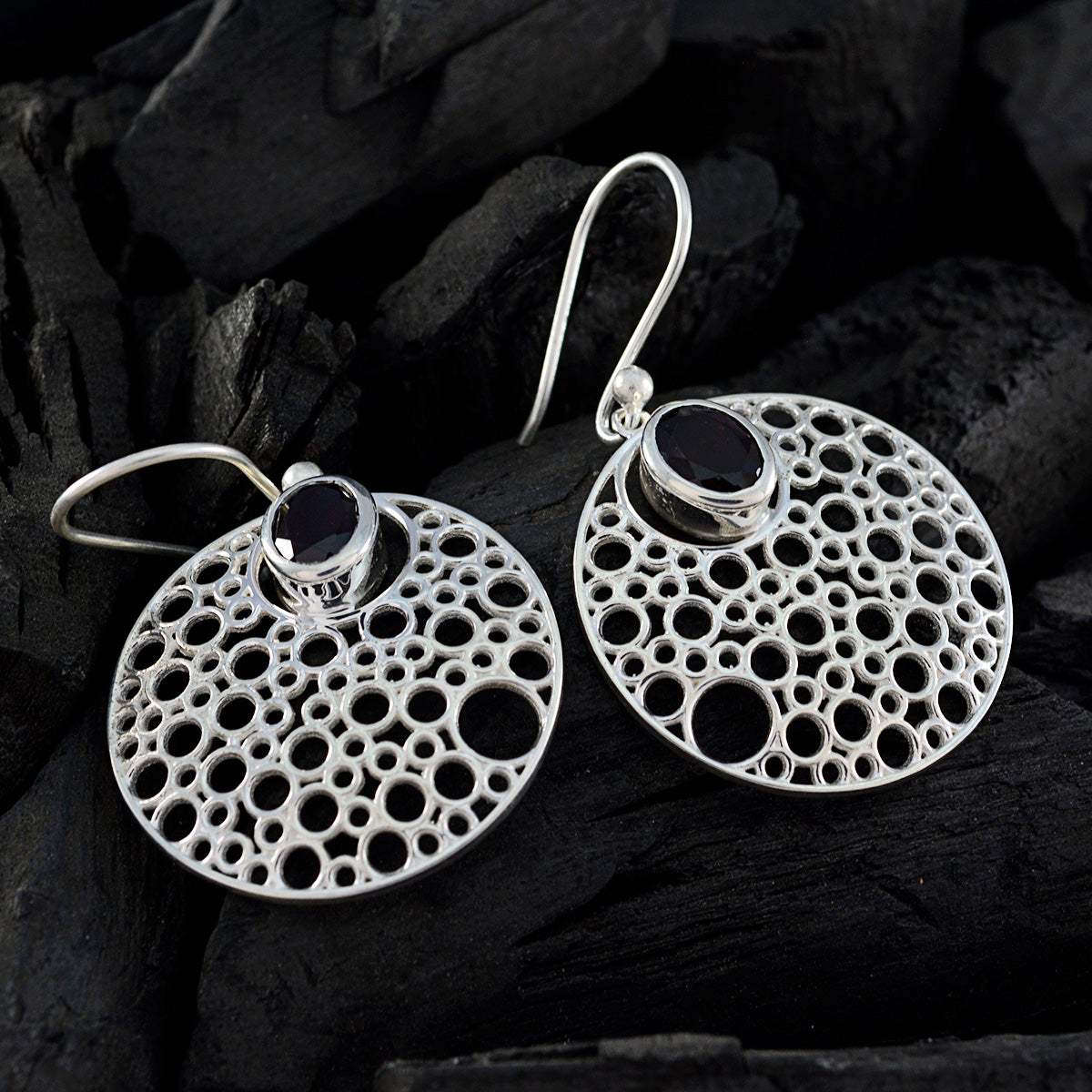 Granaat Latijns-Amerikaanse Maya Solitaire Dangle Rode Sterling Zilveren Oorbel Secundaire afbeelding