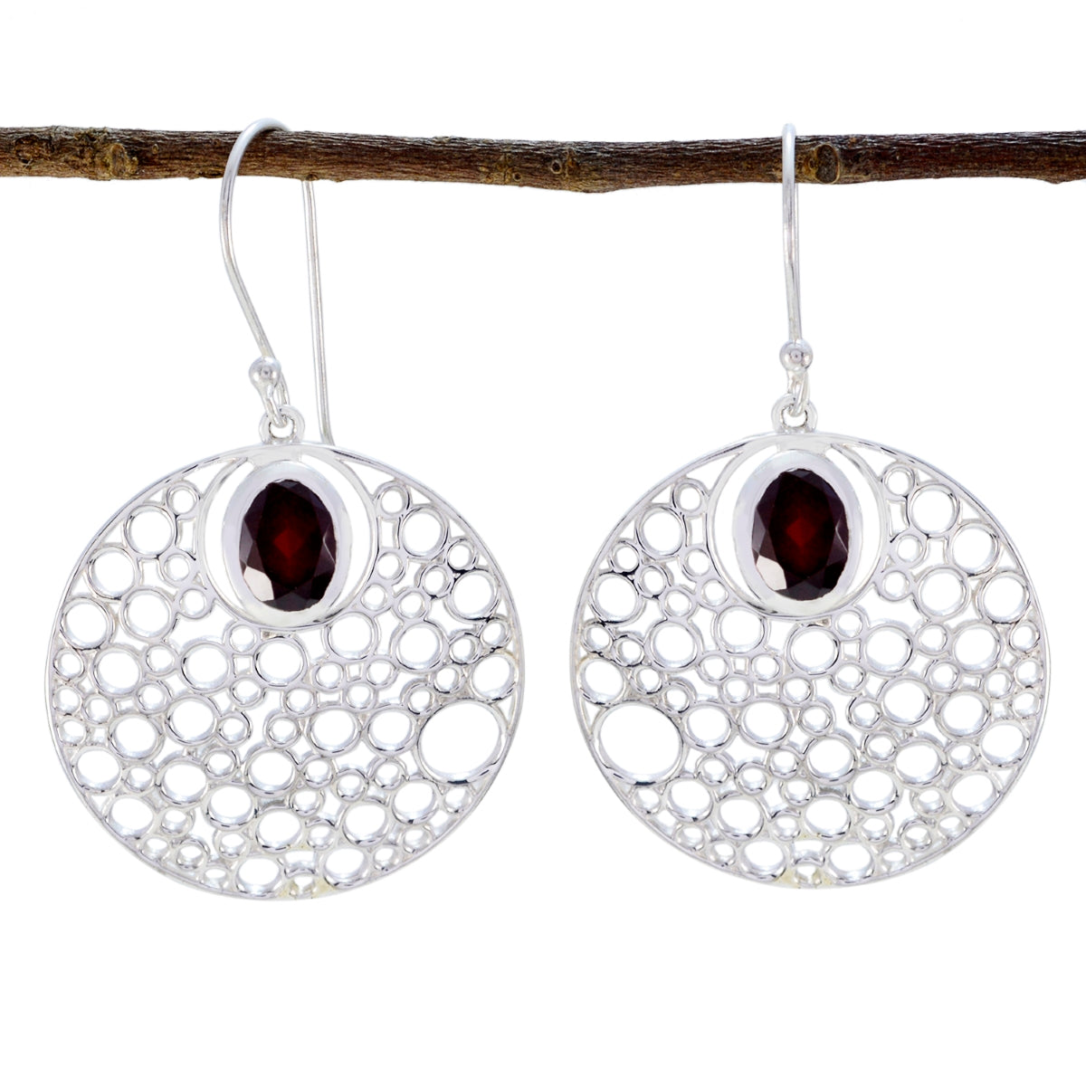 Garnet-Latin-American-Maya-Solitaire-Dangle-Red-Sterling-Silver-Earring Hoofdafbeelding
