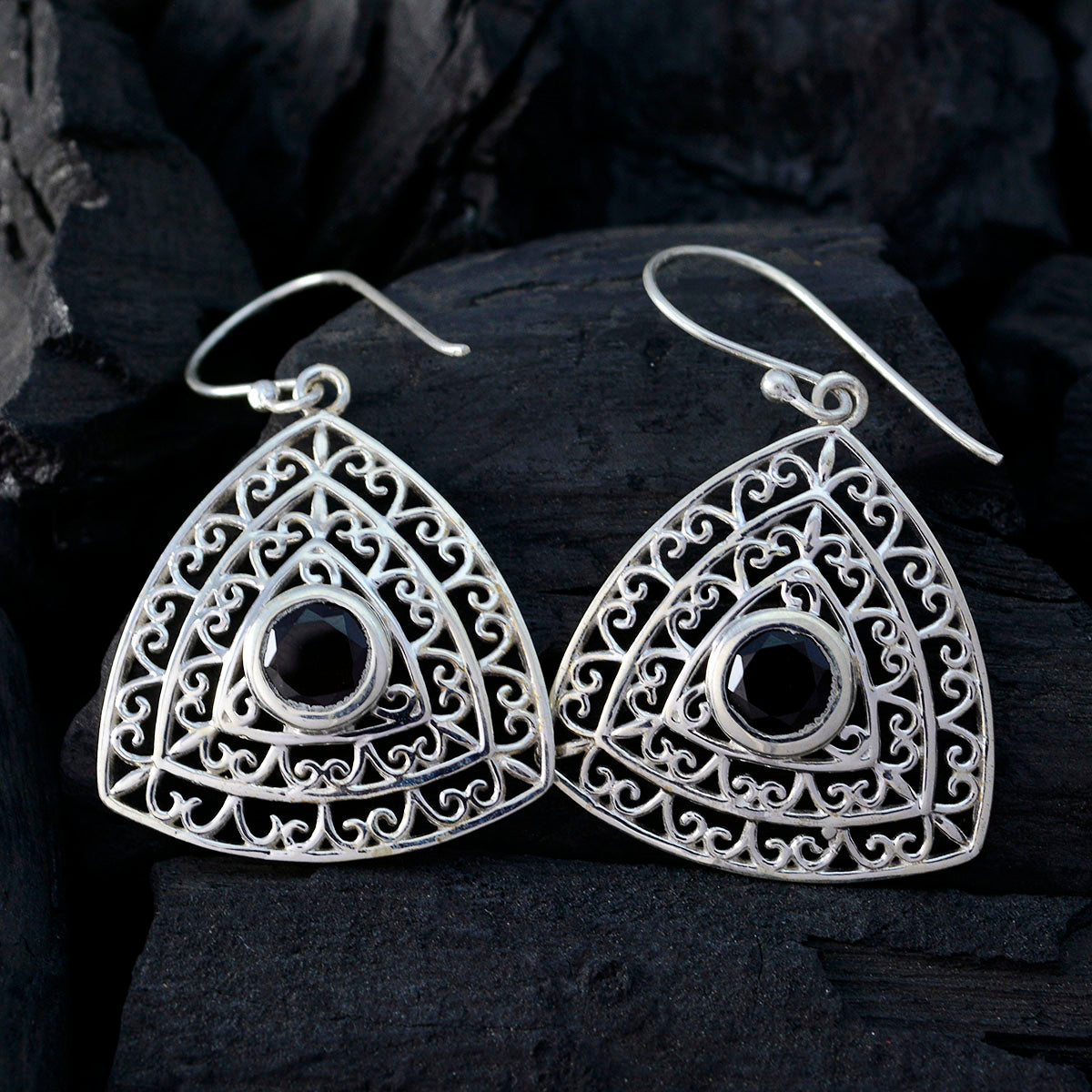 ガーネットフレンチミアソリティアダングルレッド925スターリングシルバーイヤリング サブ画像