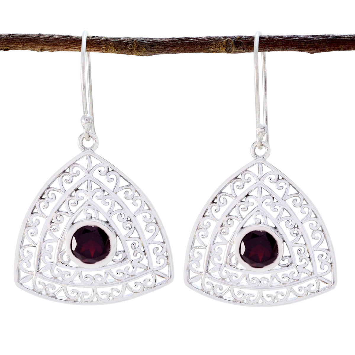 Garnet-French-Mia-Solitaire-Dangle-Red-925-Sterling-Silver-Earring メイン画像