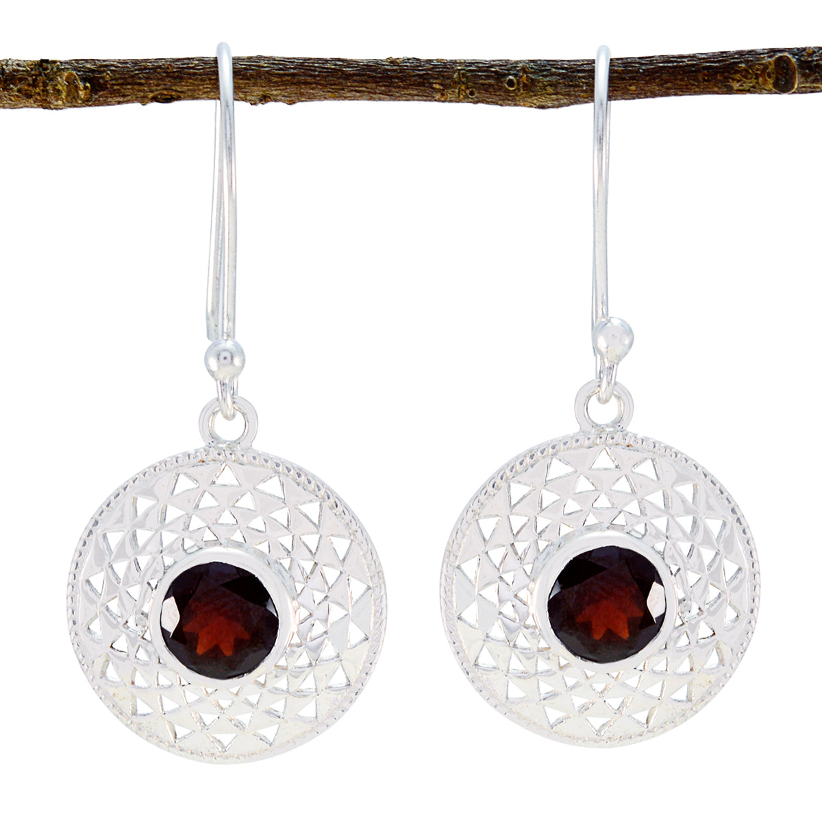 Garnet-Russian-Nella-Solitaire-Dangle-Red-Sterling-Silver-Earring Imagen principal del producto