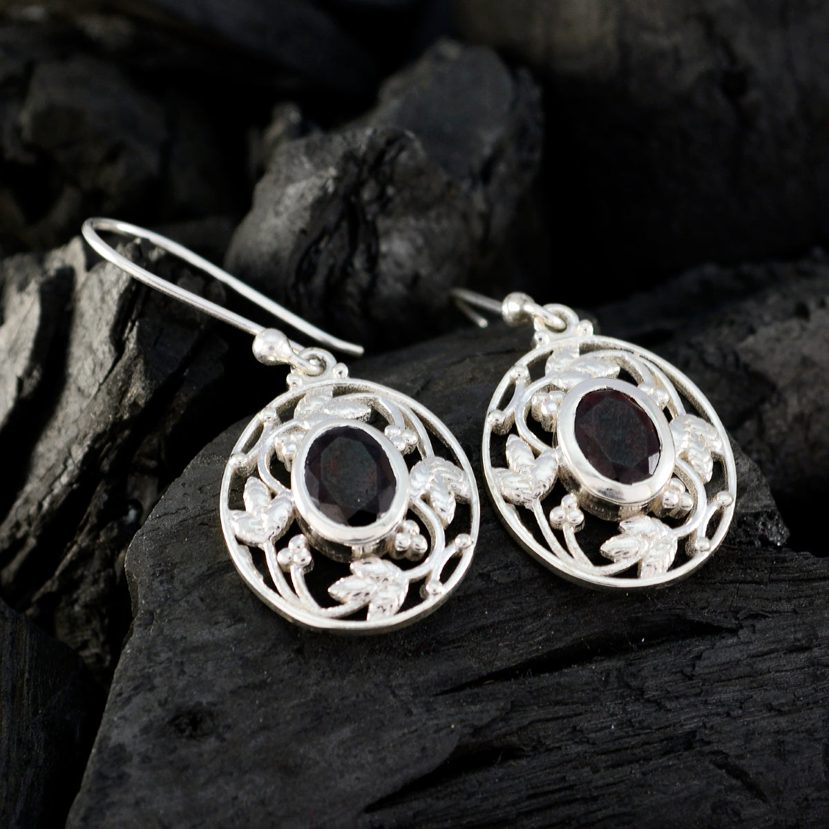 Garnet Italian Isabelle Solitaire Dangle Red 925 Sterling Silver Earring Второстепенное изображение товара