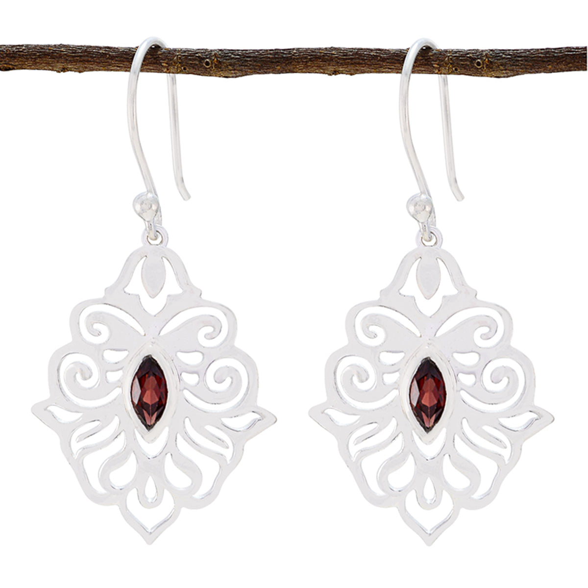 Garnet-American-Olivia-Solitaire-Dangle-Red-925-Silver-Earring Huvudsaklig produktbild