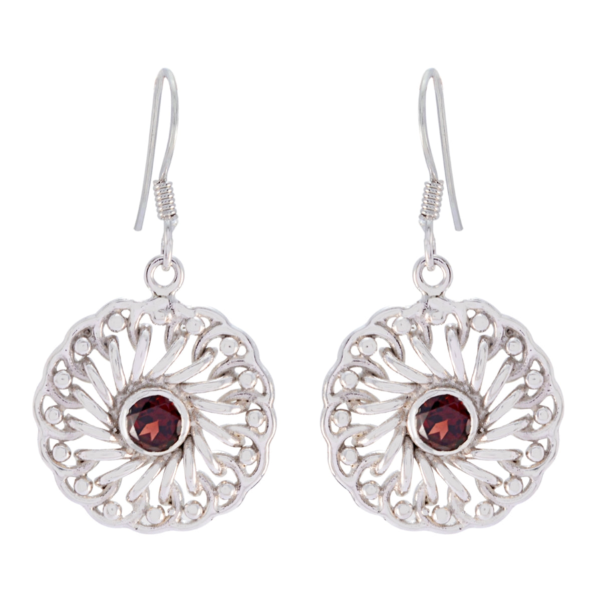 Garnet-Italian-Sarah-Solitaire-Dangle-Red-925-Sterling-Silver-Earring Image principale du produit