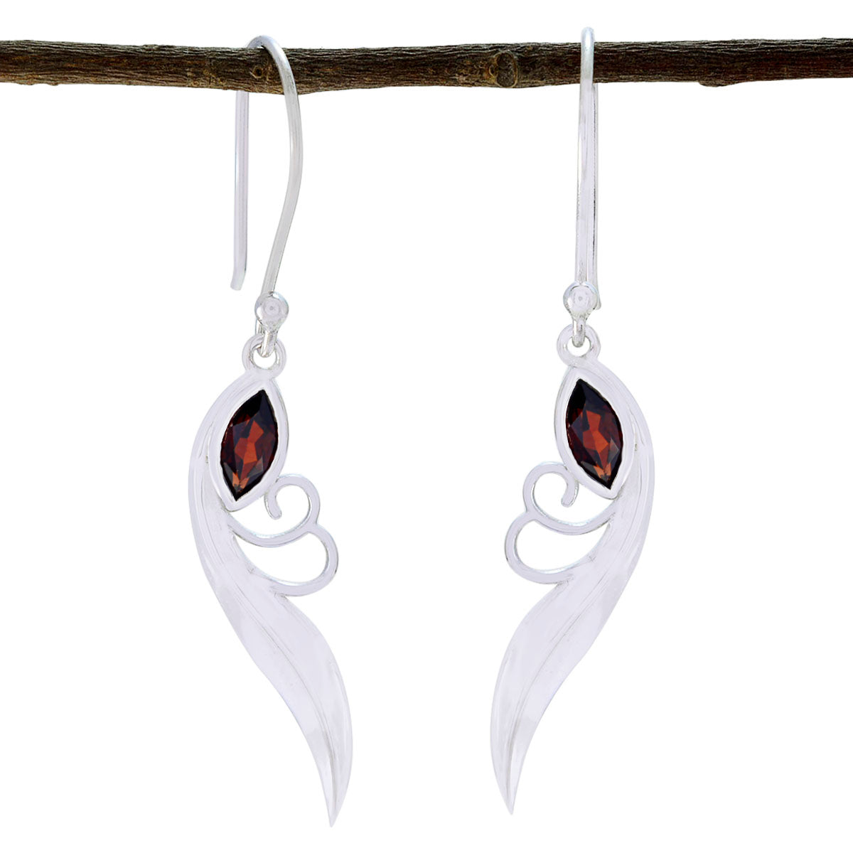 Garnet-Middle-Eastern-Savannah-Solitaire-Dangle-Red-Sterling-Silver-Earring Immagine principale del prodotto