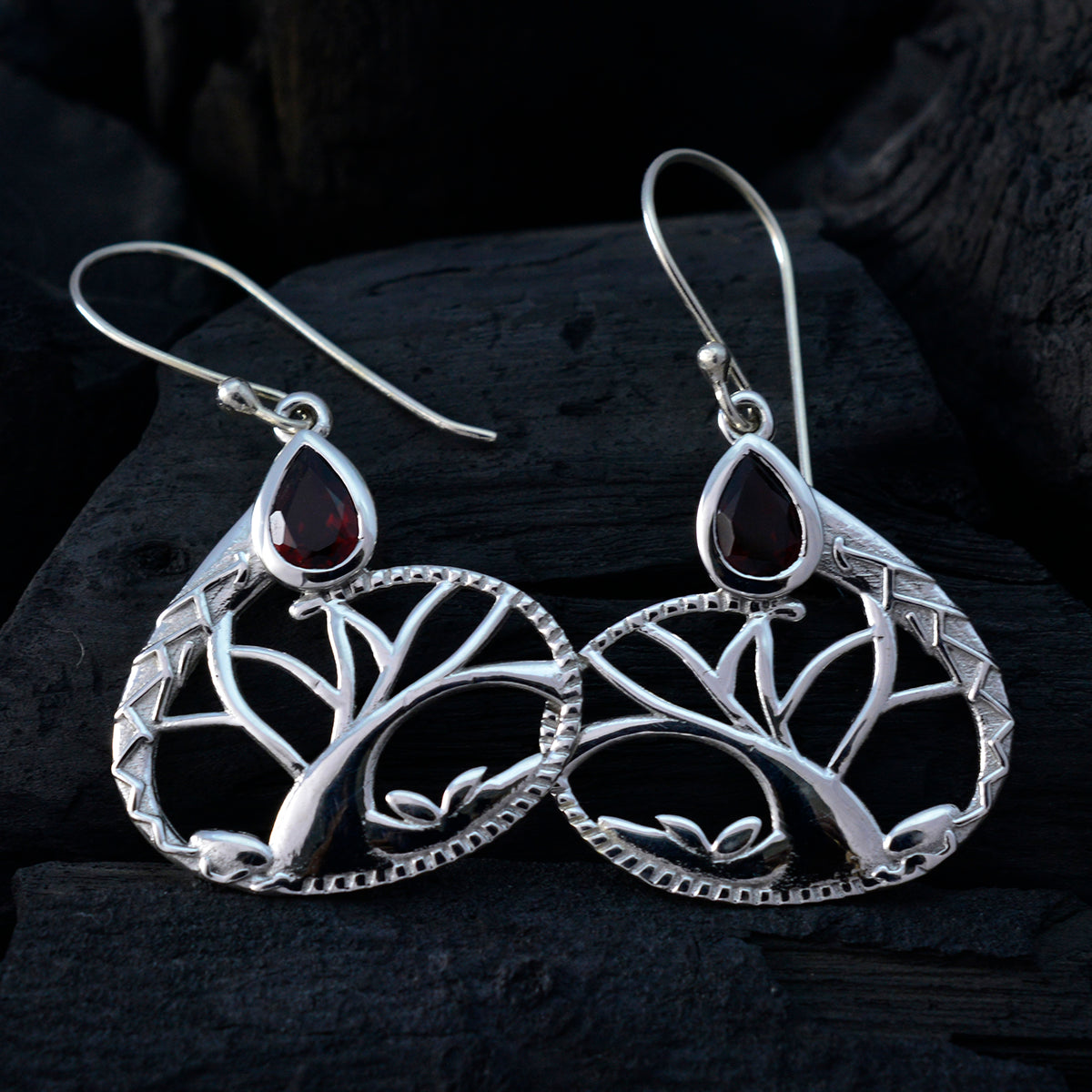 Garnet-Mexican-Scarlett-Solitaire-Dangle-Red-Sterling-Silver-Earring