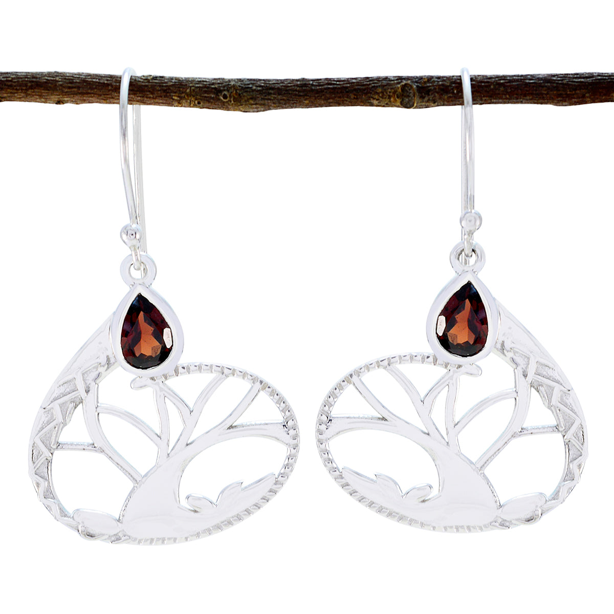 Garnet-Mexican-Scarlett-Solitaire-Dangle-Red-Sterling-Silver-Earring Huvudsaklig produktbild