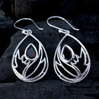 Garnet-Australian-Skylar-Solitaire-Dangle-Red-Silver-Earring