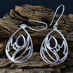 Garnet-Australian-Skylar-Solitaire-Dangle-Red-Silver-Earring