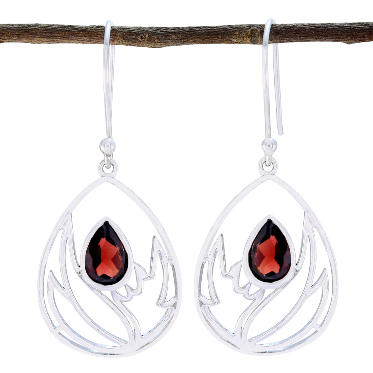 Garnet-Australian-Skylar-Solitaire-Dangle-Red-Silver-Earring Immagine principale del prodotto