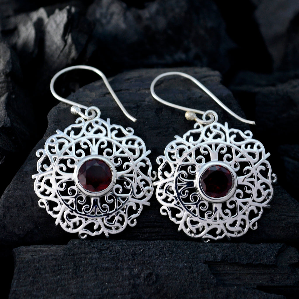 Garnet-Australian-Maya-Solitaire-Dangle-Red-Sterling-Silver-Earring