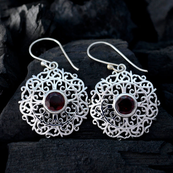 Garnet-Australian-Maya-Solitaire-Dangle-Red-Sterling-Silver-Earring