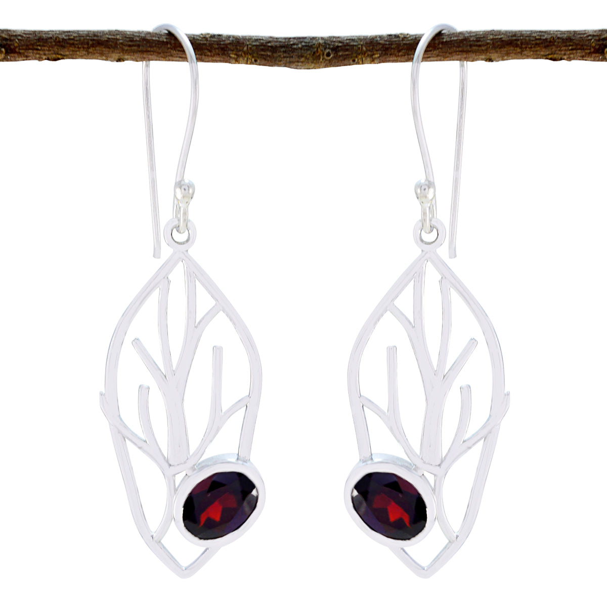 Garnet-Russian-Nova-Solitaire-Dangle-Red-925-Silver-Earring