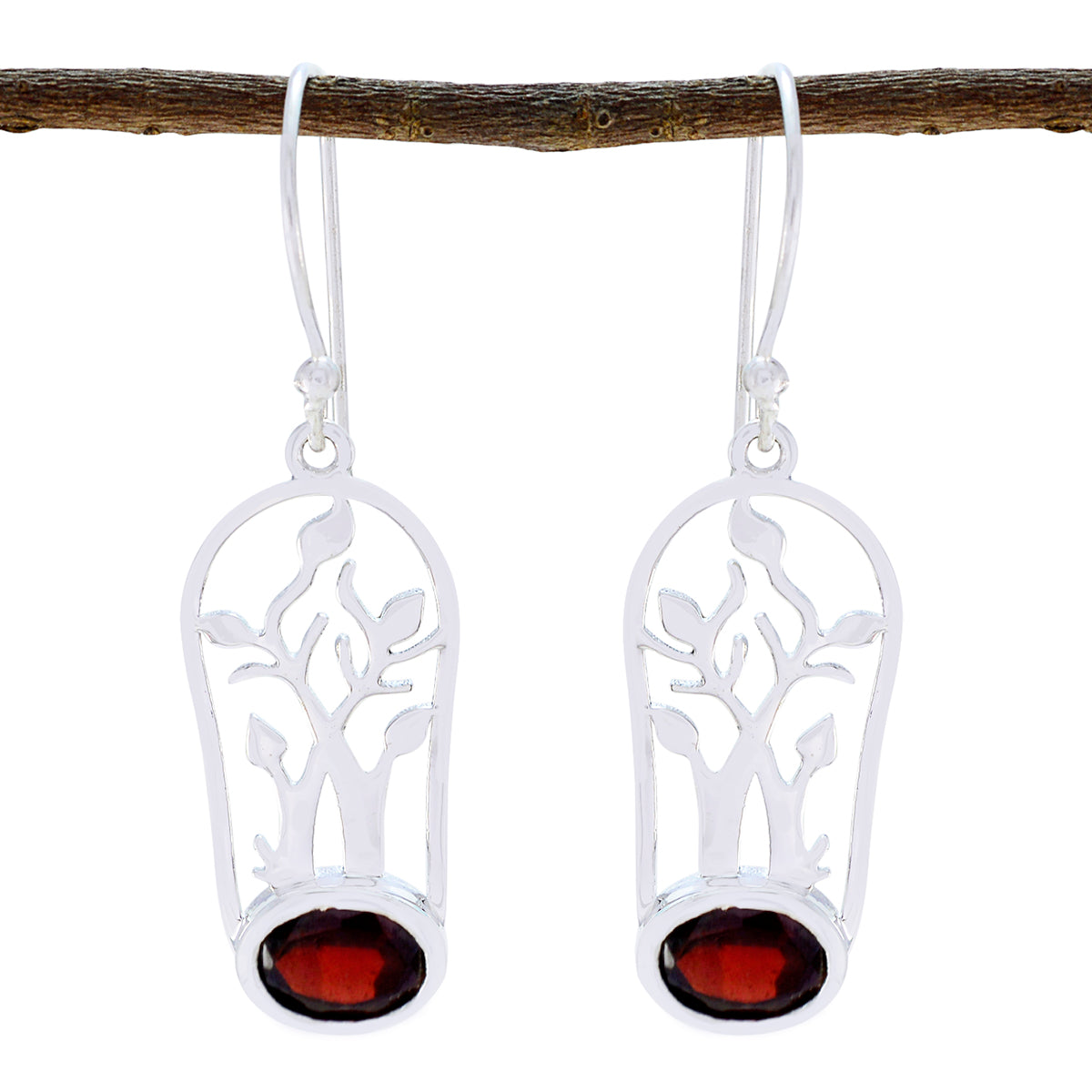 Garnet-Japanese-Sarah-Solitaire-Dangle-Red-925-Silver-Earring Image principale du produit