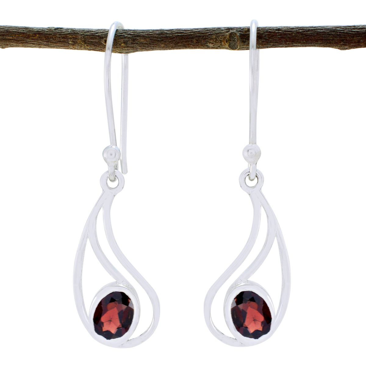 Garnet-Latin-American-Sophia-Solitaire-Dangle-Red-Silver-Earring