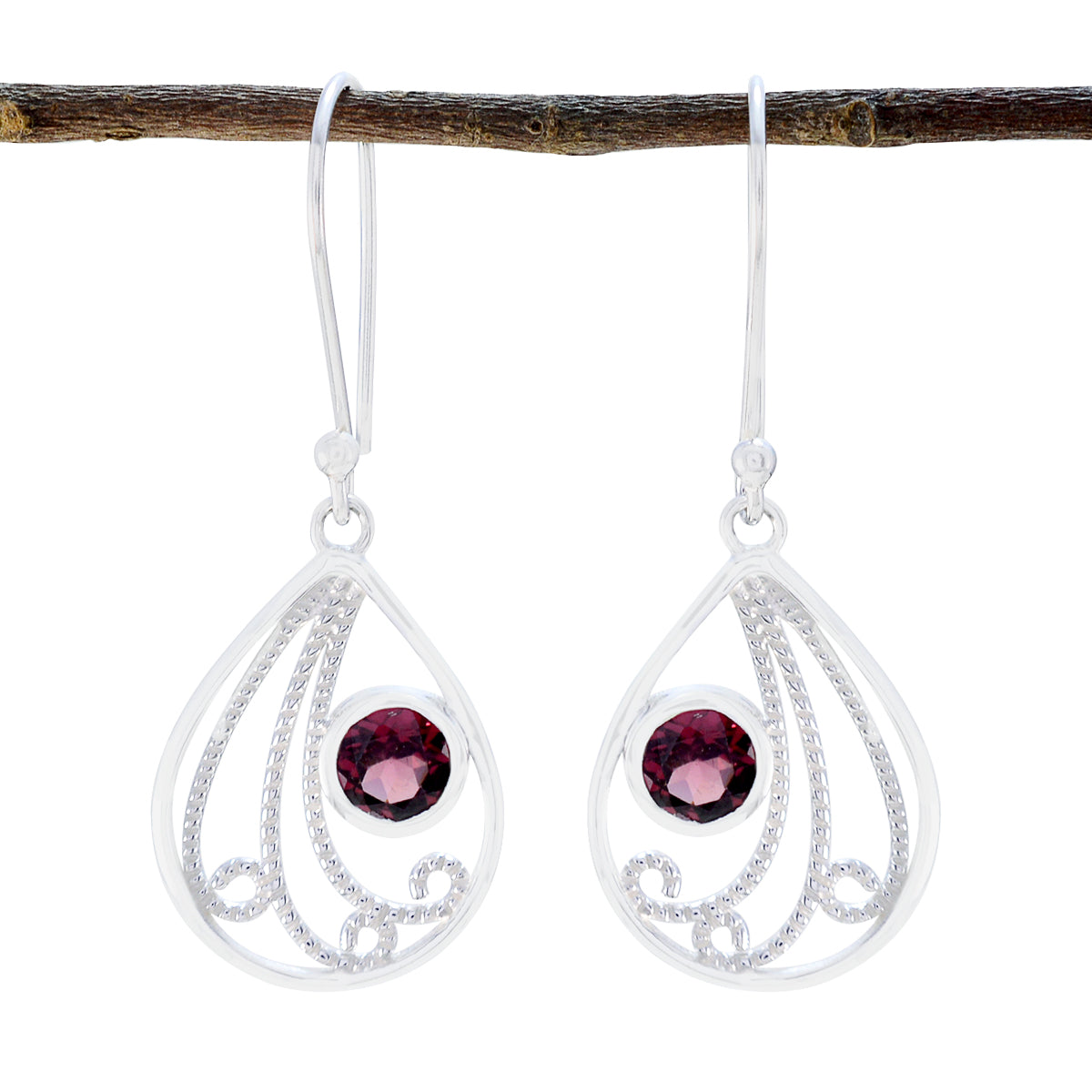 Garnet-Moroccan-Yasmine-Solitaire-Dangle-Red-925-Sterling-Silver-Earring