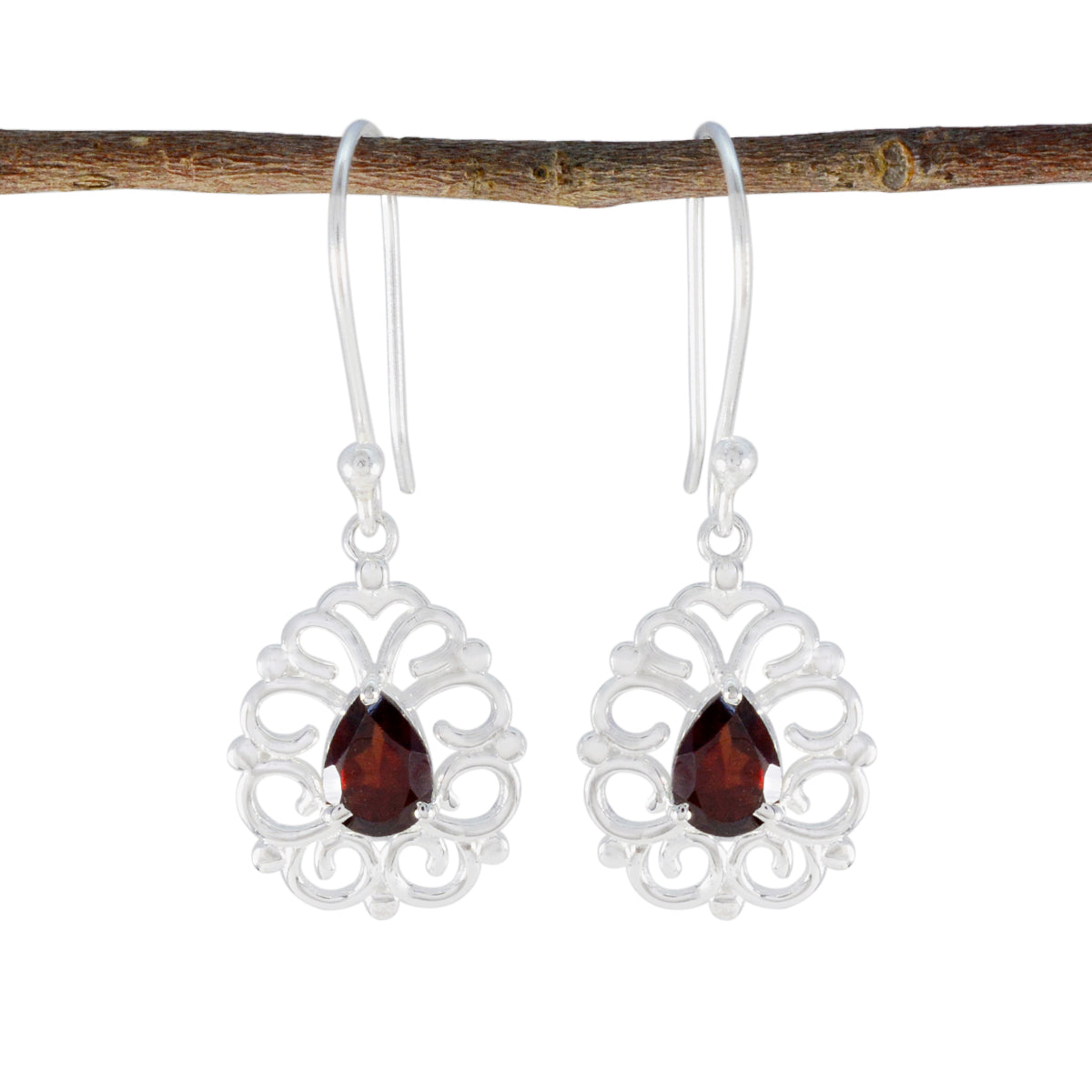 Garnet-Australian-Mila-Solitaire-Dangle-Red-925-Sterling-Silver-Earring Immagine principale del prodotto