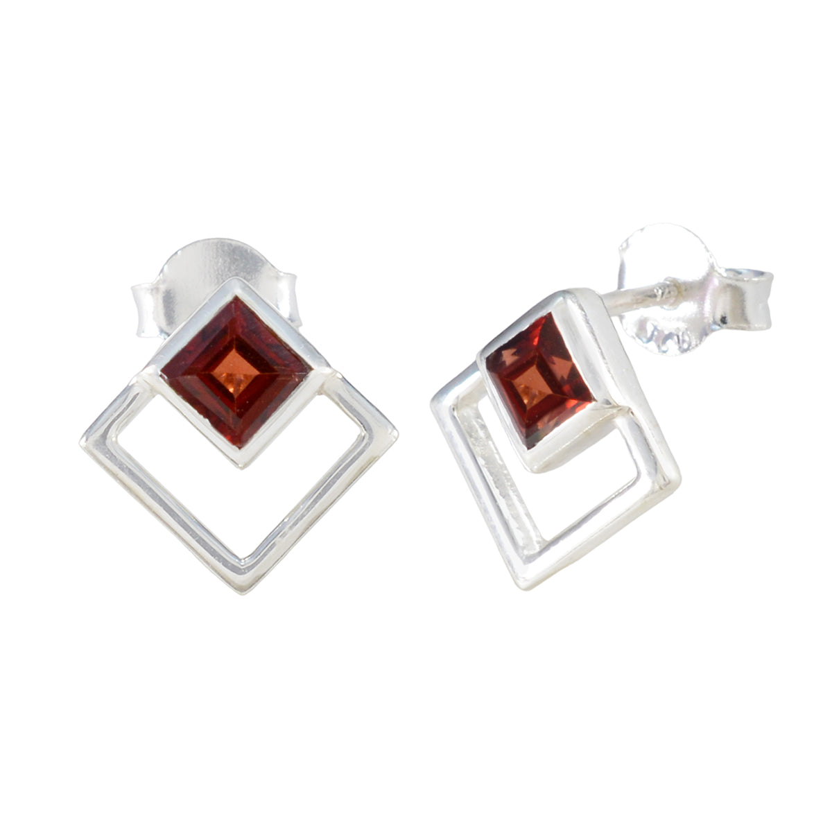 Garnet Middle Eastern Amanda Solitaire Stud Red Silver Earring Второстепенное изображение товара