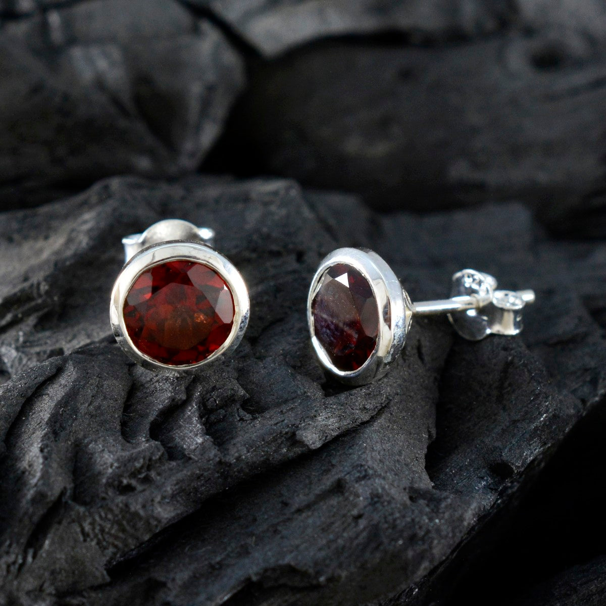Garnet-American-Lourdes-Solitaire-Stud-Red-925-Sterling-Silver-Earring