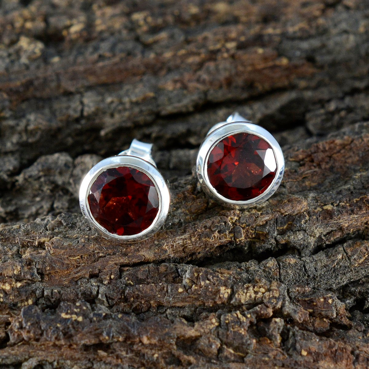 Garnet-American-Lourdes-Solitaire-Stud-Red-925-Sterling-Silver-Earring