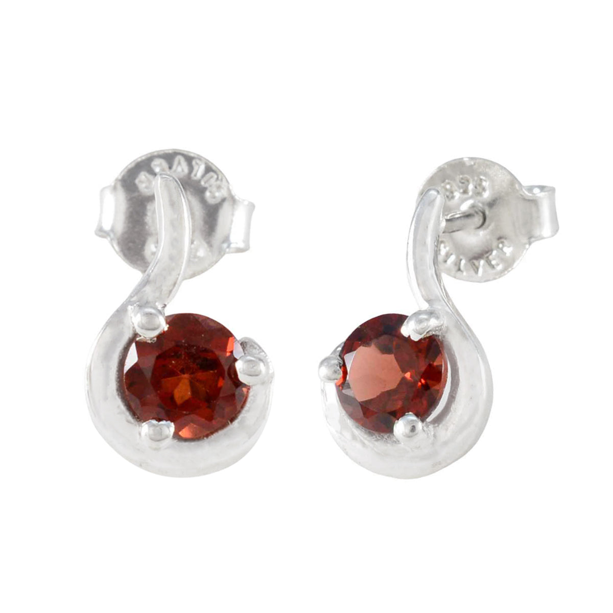 Garnet-Turkish-Carolina-Solitaire-Stud-Red-925-Silver-Earring
