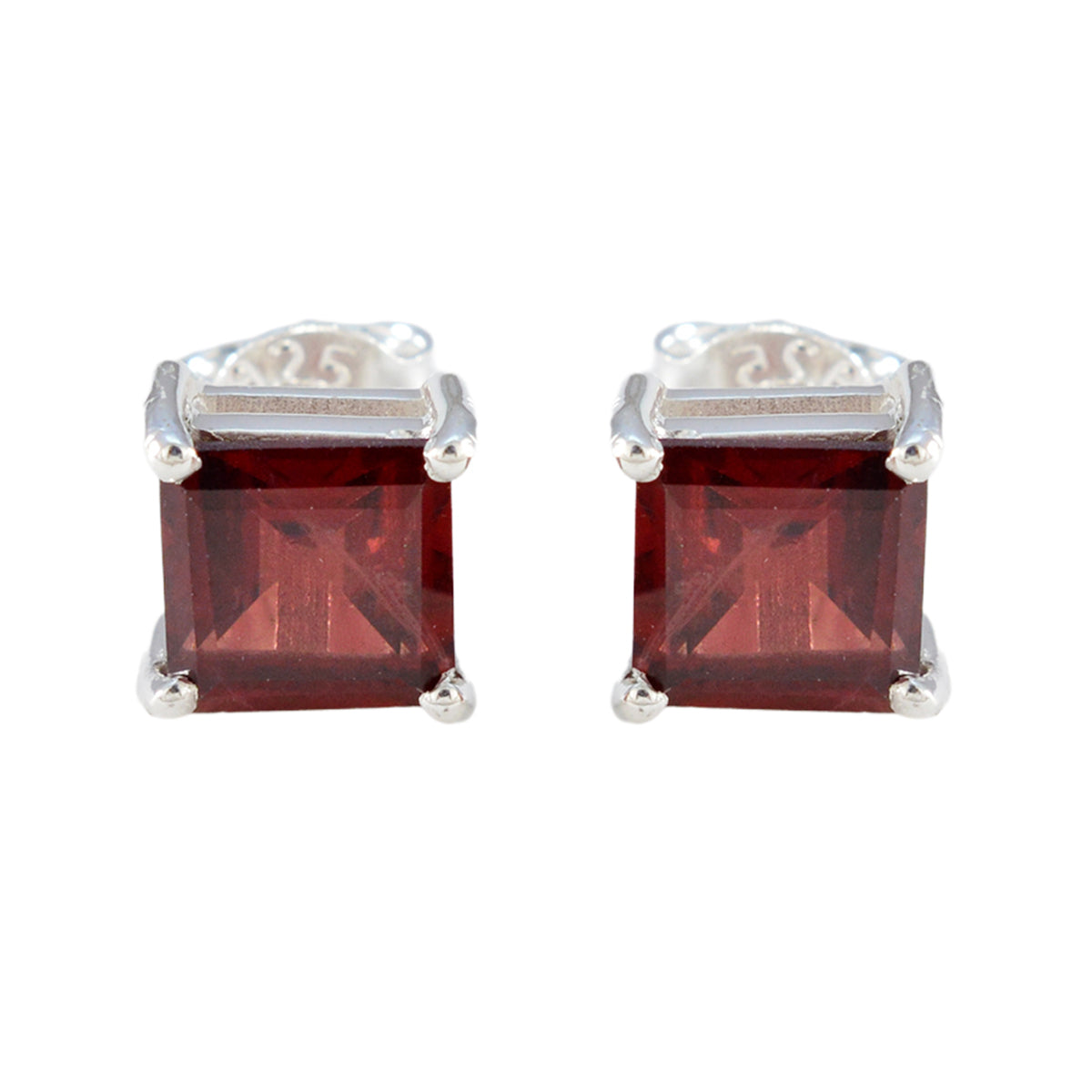 Garnet-American-Aikoo-Solitaire-Stud-Red-Sterling-Silver-Earring