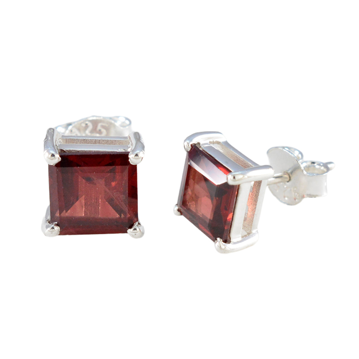 Garnet-American-Aikoo-Solitaire-Stud-Red-Sterling-Silver-Earring