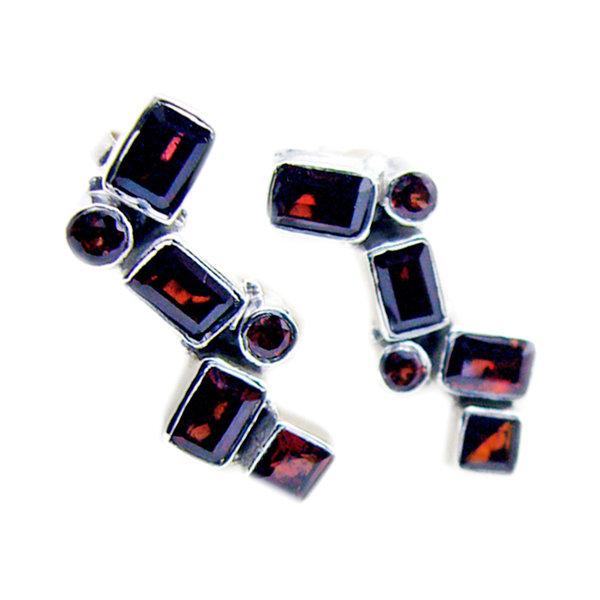 Garnet-Japanese-Ling-multiple-Stud-Red-925-Silver-Earring