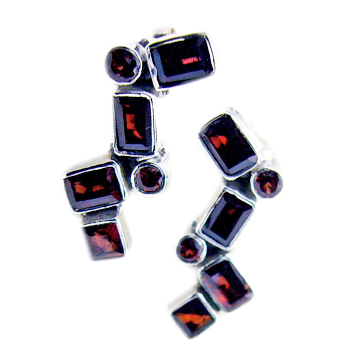 Garnet-Japanese-Ling-multiple-Stud-Red-925-Silver-Earring