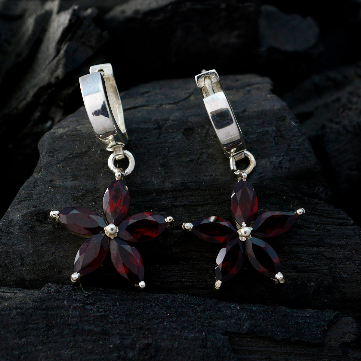 Garnet-American-Lourdes-multiple-Dangle-Red-925-Sterling-Silver-Earring