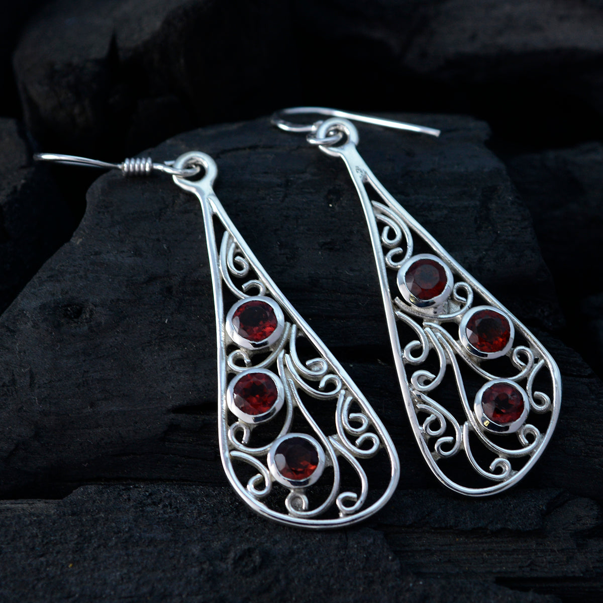 Garnet-Moroccan-Teresa-multiple-Dangle-Red-92.5-Silver-Earring