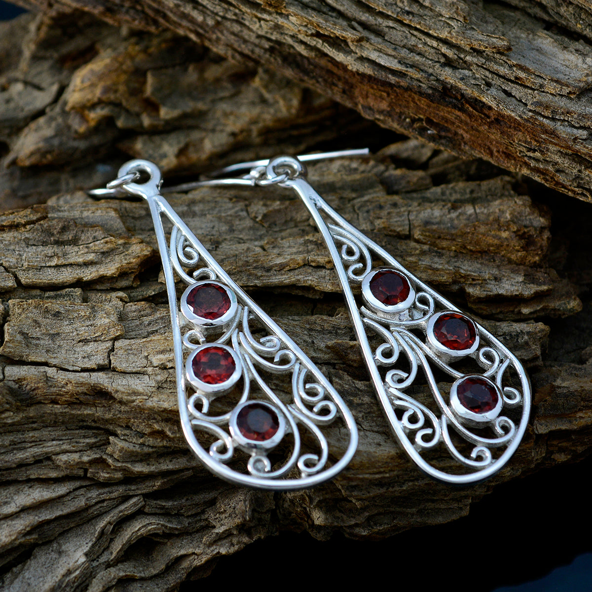 Garnet-Moroccan-Teresa-multiple-Dangle-Red-92.5-Silver-Earring