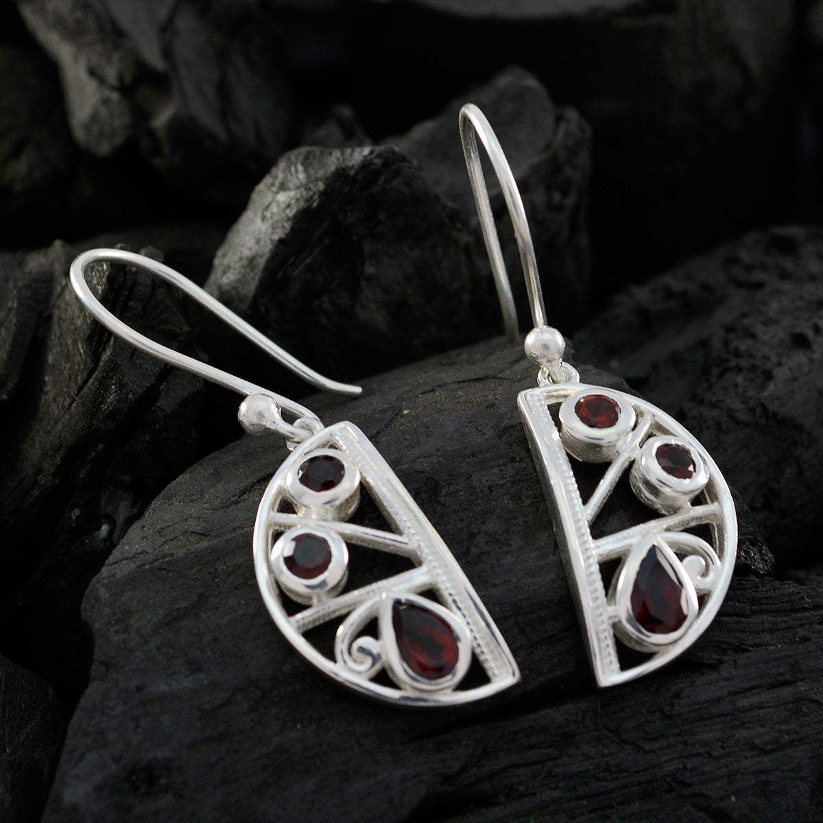 Garnet-Korean-Camila-multiple-Dangle-Red-925-Silver-Earring