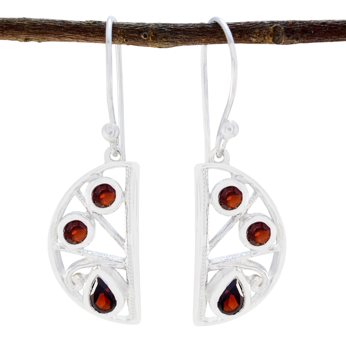 Garnet-Korean-Camila-multiple-Dangle-Red-925-Silver-Earring Imagen principal del producto