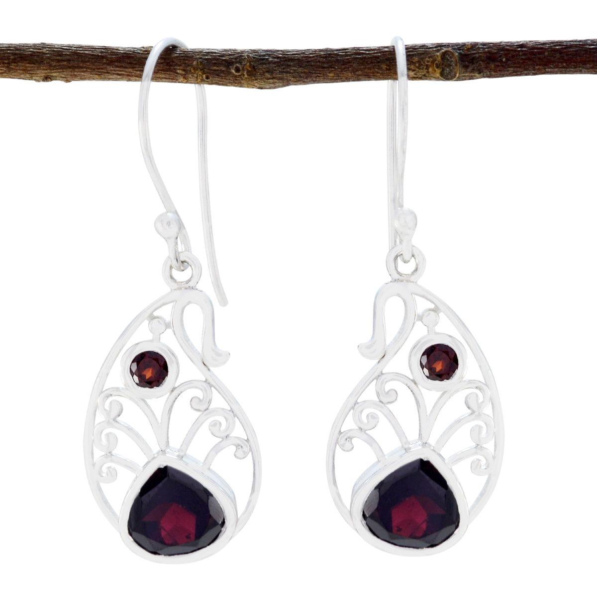 Garnet-Italian-Chloe-multiple-Dangle-Red-Sterling-Silver-Earring Image principale du produit