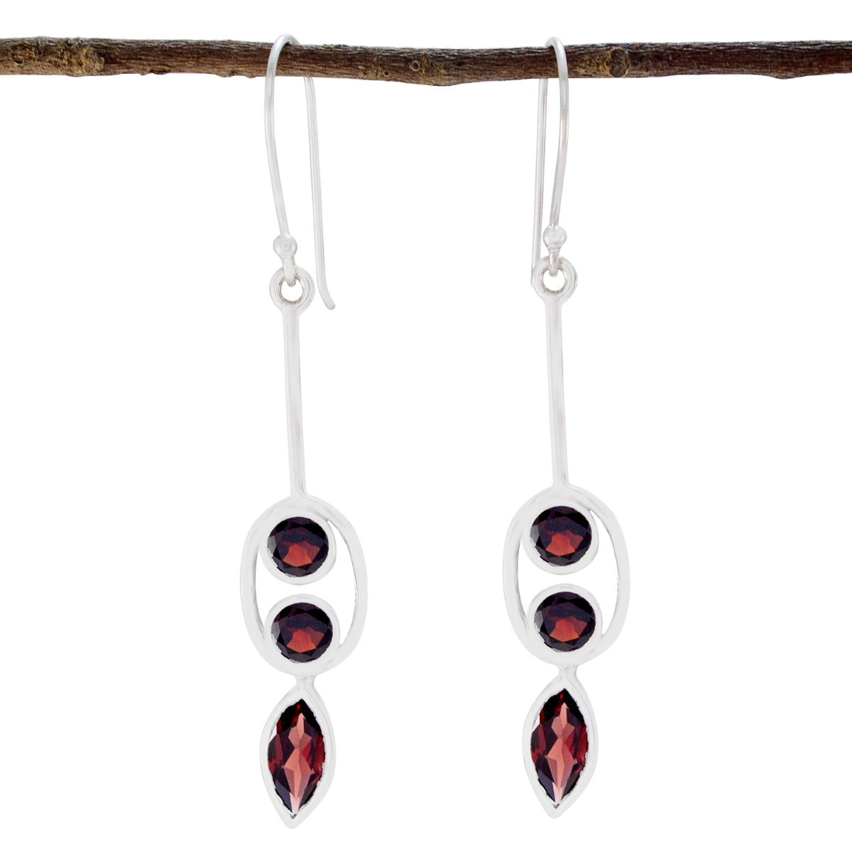 Garnet-Russian-Emily-multiple-Dangle-Red-Sterling-Silver-Earring メイン画像